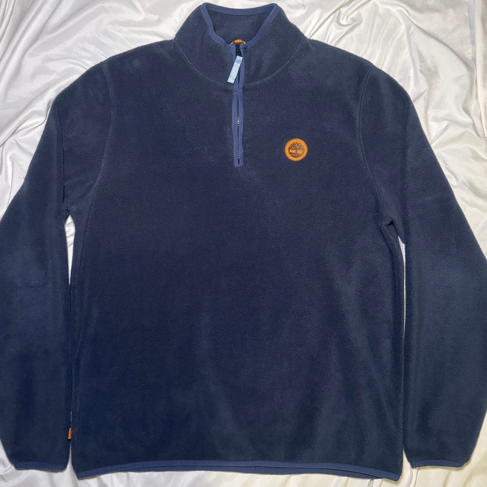 Timberland Quarter Zip Fleece Pullover Mens Large Navy Blue Streetwear Logo